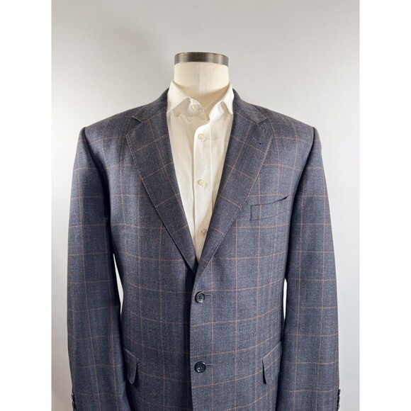 Baroni Lanificio Di Pray Mens Blazer Gray Plaid Wool Silk Two Button Suit 46R - Picture 7 of 13